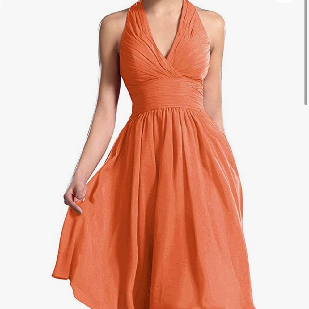 Orange halter bridesmaid dress